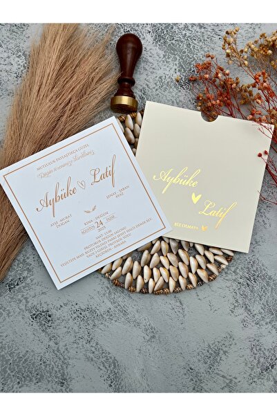 Dekor Davetiye Krem rengi düğün davetiyesi nişan nikah sünnet (baskı dahil de...