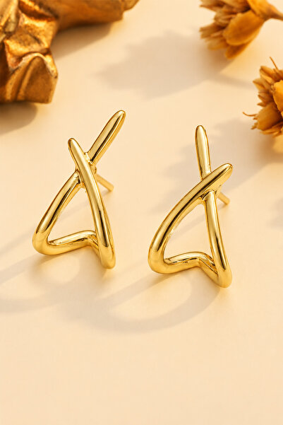 THE Steel Minimalist Cross Design Gold Color Women's Earrings
