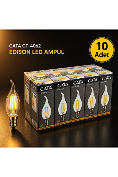 Cata 4w Led Filament Kıvrık Buji Ampul Ct-4062 Gün- Işık 10 Lu Paket