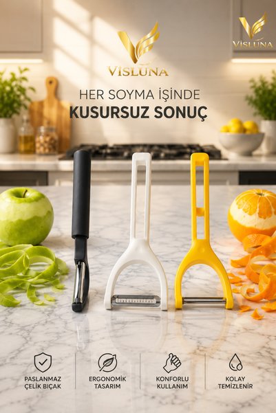 VİSLUNA Paslanmaz Çelik Çırpıcı ve Sebze Meyve Soyacağı Seti – Mutfak Çırpma Teli ve Pratik Soyacak Seti