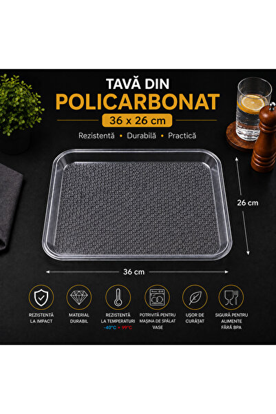 POLIGLOW Tavă din policarbonat 36 × 26 cm – Rezistentă la impact și zgârietur...