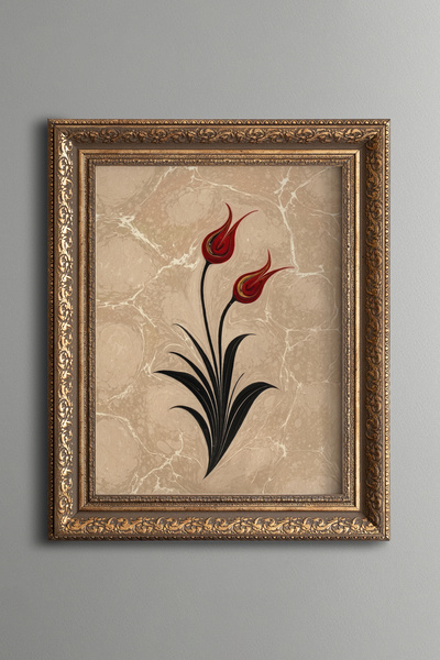 epiqart Marbling Art Red Tulips - Vintage Patterned Painting - Thick Model