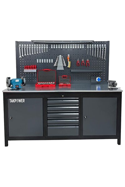 TAKPOWER 2 Metre Dolu Takım Tezgahı 5 Çekmeceli 2 Dolaplı Premium