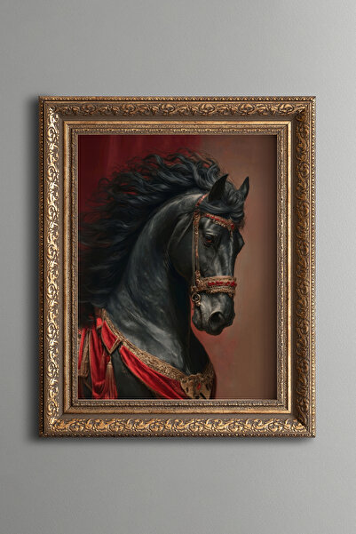 epiqart Black Horse Portrait - Vintage Patterned Painting - Thick Model