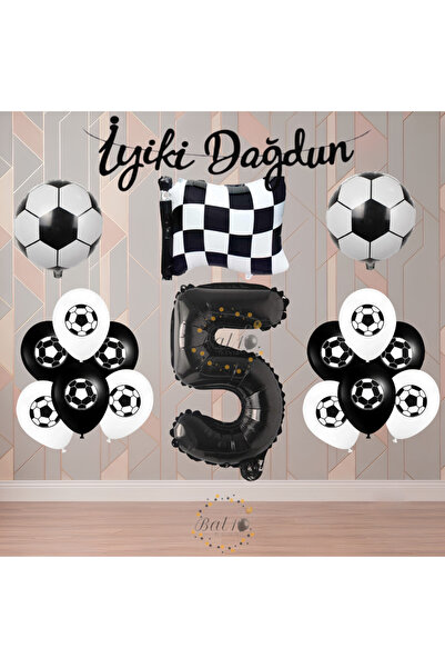 BAL10 DÜNYASI Bal10 Black-White Football Fan Themed Birthday Party Set Age-5