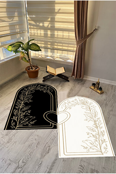 eco concept 2-Piece Prayer Rug Set, Non-Slip Base, Digital Printed 70X120 Bla...