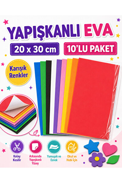kruxon 20x30 cm Yapışkanlı EVA 10’lu Paket Karışık Renkli Hobi ve Etkinlik Süngeri
