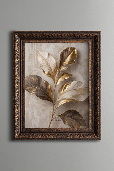 epiqart Gold and White Leaves - Vintage Patterned Painting - Thick Model