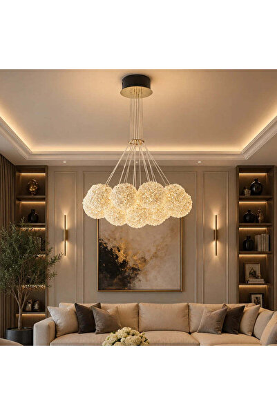 RFAN Candelabru LED RFAN, Model H98022-9, Textură de cristal, Metal, 9 x G9, ...