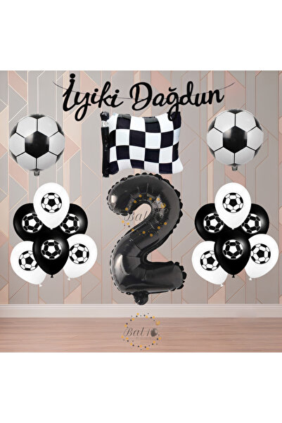 BAL10 DÜNYASI Bal10 Black-White Football Fan-Themed Birthday Party Set Age-2