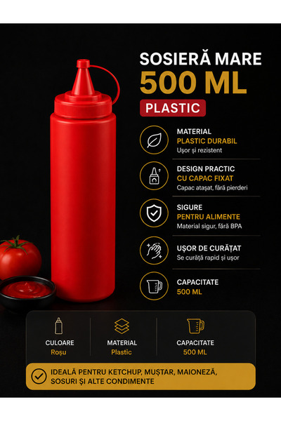 POLIGLOW Recipient din plastic pentru sos 500 ml – Dozatoare pentru ketchup, ...