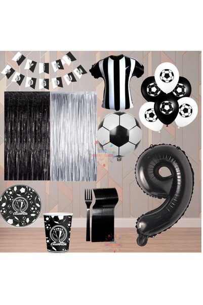 Generic Brand İstoç 9 Year Old Black and White Themed Fan Luxury Birthday Par...