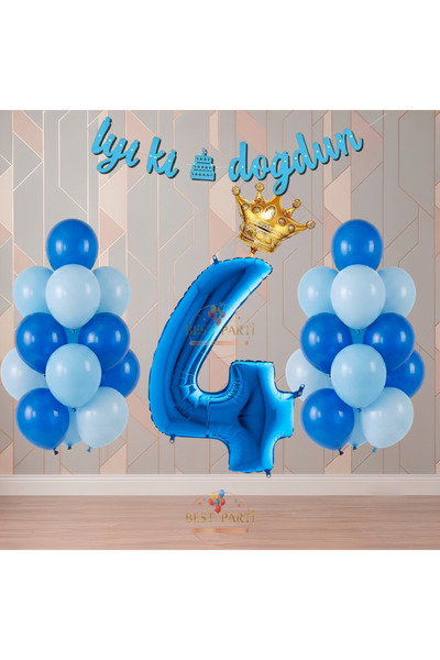 BEST PARTİ Best Blue Color Themed Numbered Birthday Party Set Age-4