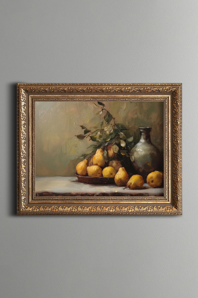 epiqart Yellow Pears Beside the Jug - Vintage Patterned Painting - Thick Model