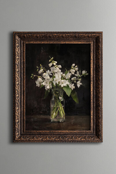 epiqart White Flowers in Glass Vase - Vintage Patterned Painting - Thick Model