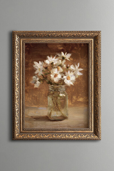 epiqart Daisies in Glass Vase - Vintage Patterned Painting - Thick Model
