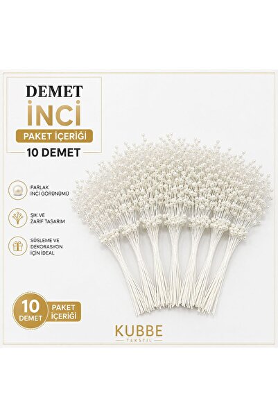 Dekoratif Demet İnci 10 Demet – Krem Parlak İnci Süsleme Dalı – Nişan Düğün Nikah Buket ve Organizasyon Süsü