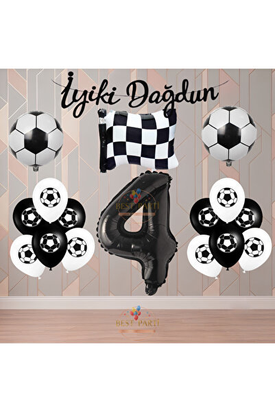 BEST PARTİ Best Black-White Football Fan-Themed Birthday Party Set Age-4