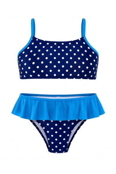 Starinci Mayo Set bikini pentru fete cu volane cu buline, albastru marin, set...