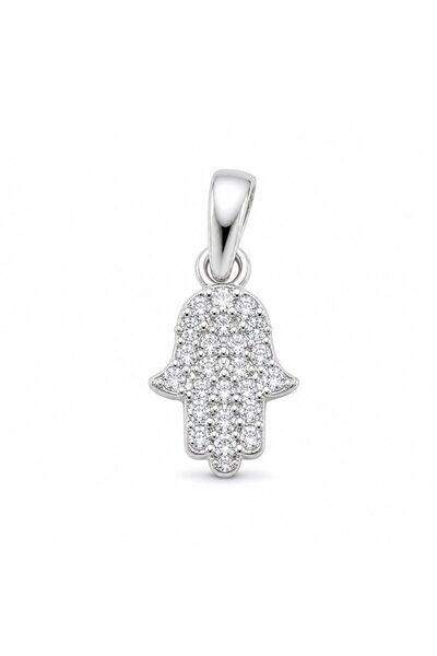 Flippy 925 Silver Pendant, Jolie Silver, Hand of Fatima Hamza Pattern, with W...