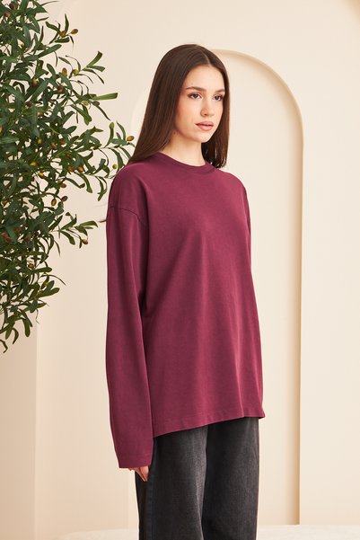 borz clo Crew Neck 100% Cotton Washed Long Sleeve T-Shirt
