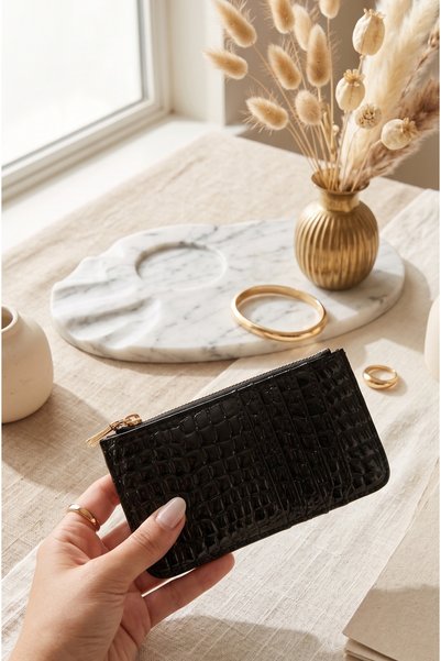 Mazel Design Luxury Crocodile Pattern Zippered Women's Faux Leather Card Holder Mini Wallet