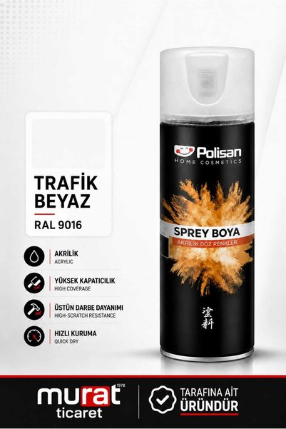 Polisan Akrilik Trafik Beyaz Sprey Boya 400 ml - RAL 9016