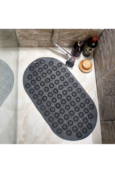 NestAura Vantuzlu Oval Masajlı Silikon Banyo Paspası Vantuzlu Banyo Ve Duş Ka...