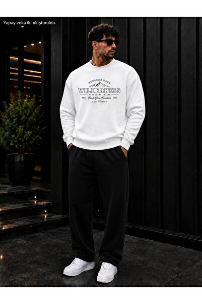 caddekombin Men's Wilderness Mountain Printed Crew Neck Regular Fit Men's Tra...