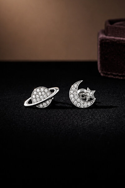 THE Steel Silver Women's Earring Set with Moon, Star and Planet Figures and S...