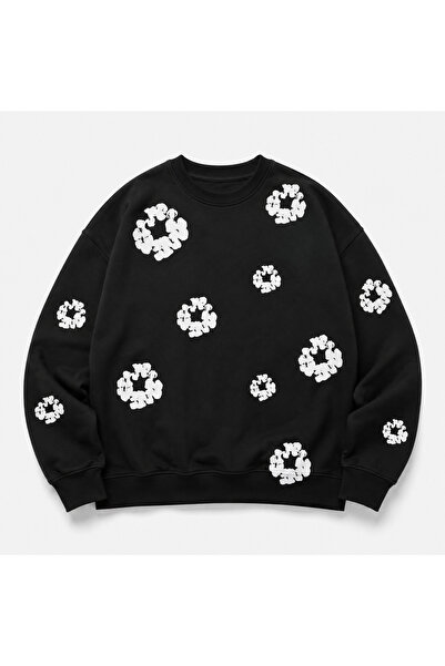 Machetta Unisex New Crew Neck Floral Printed Oversize Sweatshirt