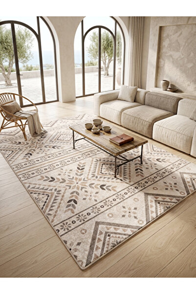 Brillant Etnik Desen Lateks Taban Salon Antre Halı