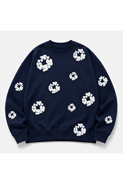 Machetta Unisex New Crew Neck Floral Printed Oversize Sweatshirt