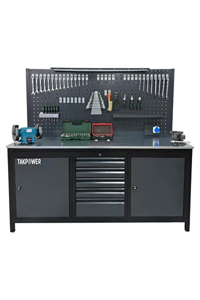 TAKPOWER 2 Metre Dolu Takım Tezgahı 5 Çekmeceli 2 Dolaplı Pro