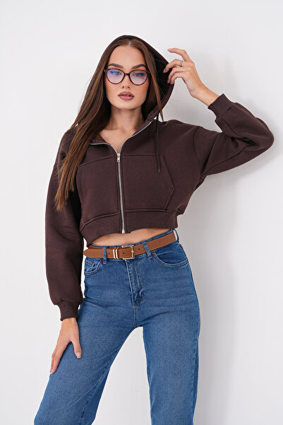 Mega Life Short Kangaroo Pocket Zippered Three-Yarn Sweatshirt