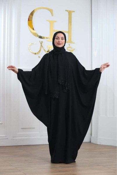 ghina hijab شرشف صلاة غنى حجاب فراشة - أسود