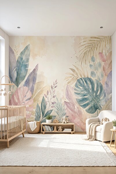 dreamwall Pastel Tropik Bahçe Desenli Tek Parça Tekstil Duvar Kağıdı
