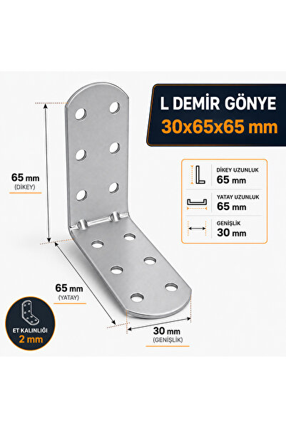 NZB (50 Adet) Oval Başlı L Demir Gönye 30x65x65 mm Vida Dahil Dayanıklı Metal Köşe Bağlantı Aparatı