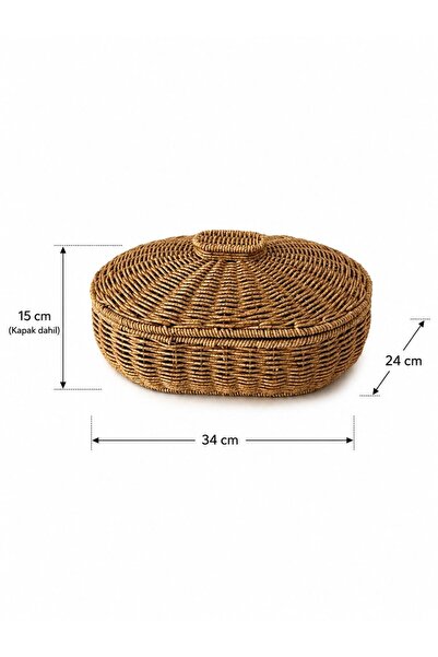 Qerhome Kapaklı Oval Bambu Masaüstü Organizer - Banyo ve Ev Düzenleyici Hasır Kutusu COS-9217