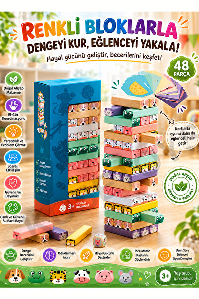 kosetoys Ahşap çok yönlü montessori yapı blokları 48 parça