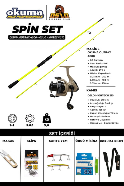 Oslo HighTech 210cm 5-45gr Okuma Outrax 4000 Spin Olta Seti