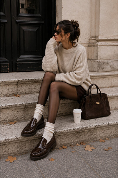 Solo Bag Women's Brown Patent Leather Daily Saddle Almond Toe Comfortable Sty...