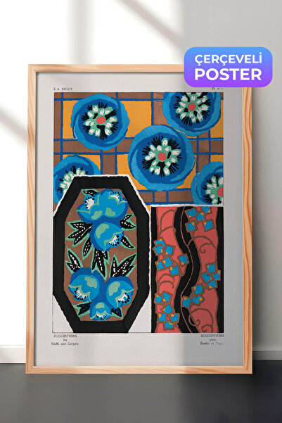 Zestia Pictură murală Art Deco cu ramă din lemn, model geometric cu motive fl...