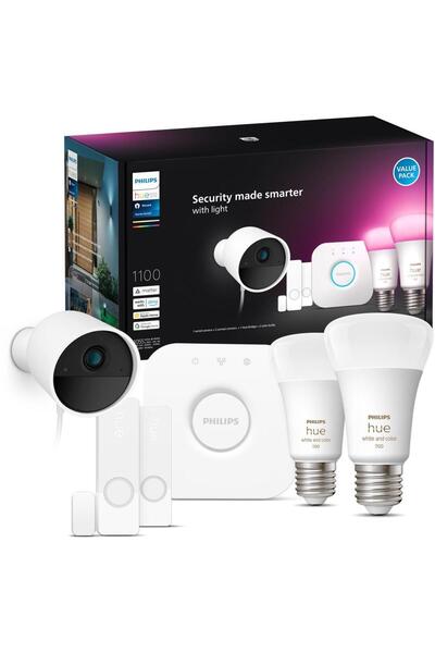 Philips Kit de bază Hue Secure, 2 becuri LED RGB, Cameră HDR 1080p, 2 senzori...