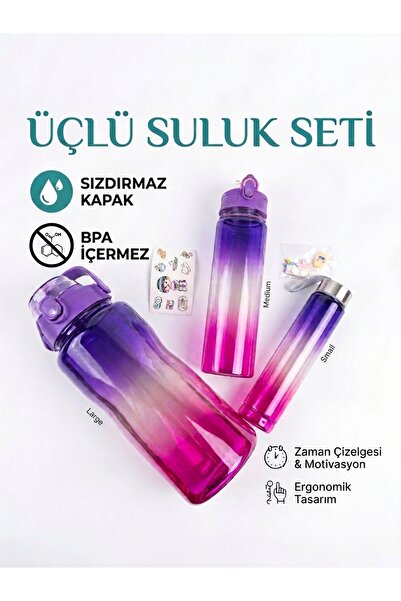 MYÖZYURT 3'lü Motivasyonel Matara Seti Kırmızı 2 Litre + 900 ml + 280 ml BPA ...