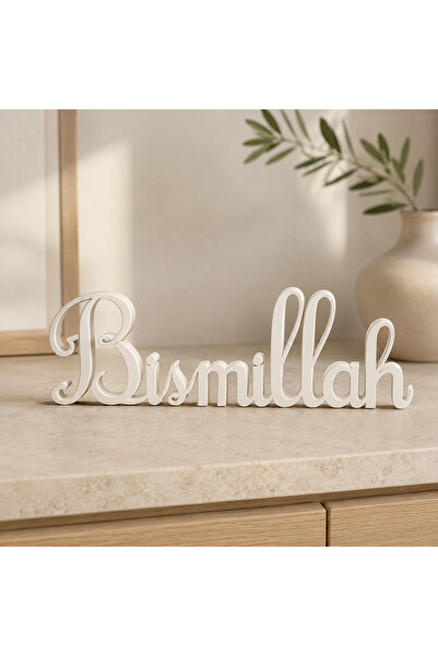 Src 3D Bismillah Yazılı Beyaz Masaüstü Dekor – 3D Baskı Modern Ev, Ofis ve Ra...