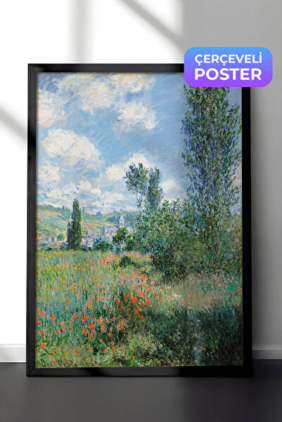 Zestia Black Framed Impressionist Wall Art, Village Landscape with Wildflower...