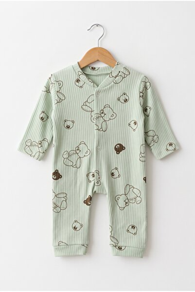 hobbe baby Ayıcık Desenli Bebek Tulumu 3-6-9 Ay % 100 Pamuk