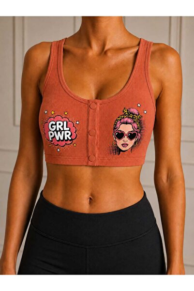 Novera Ribbed Popart Patterned Sports Bra with Removable Snap-On Pads