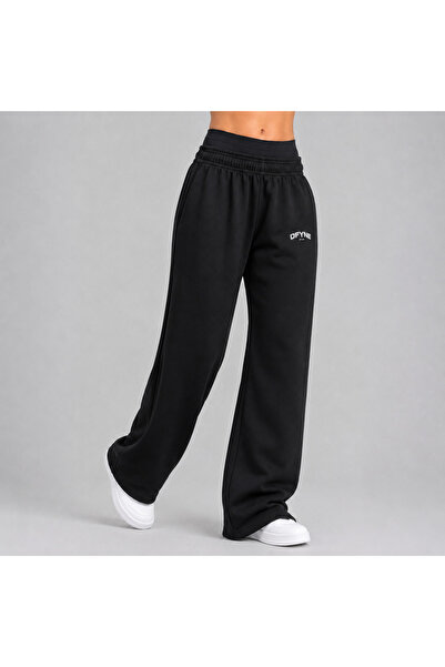 DFYNE Regular Women's Black Wide Leg Oversize Sweatpants